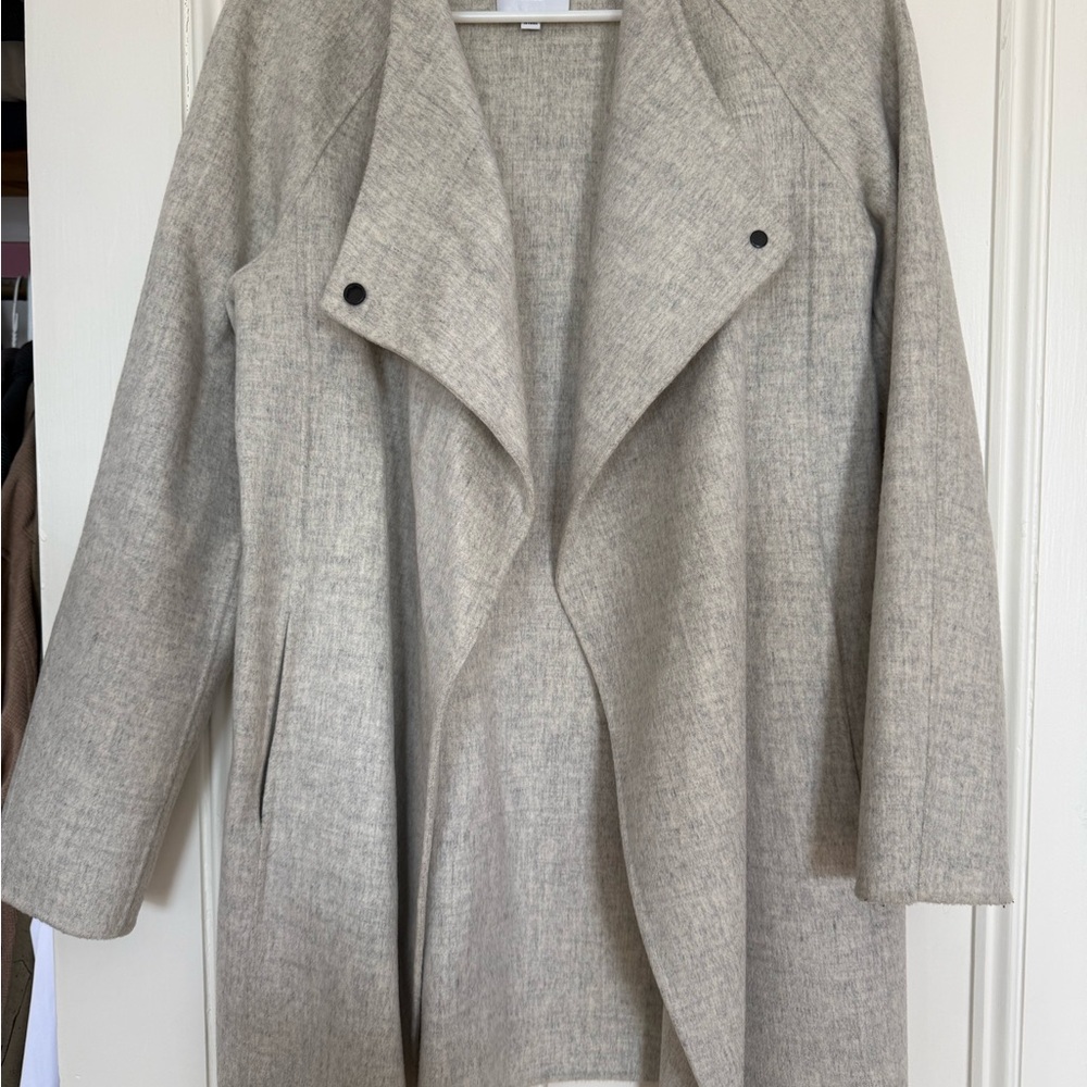 Vince Women's Cream Gray Funnel Neck Coat